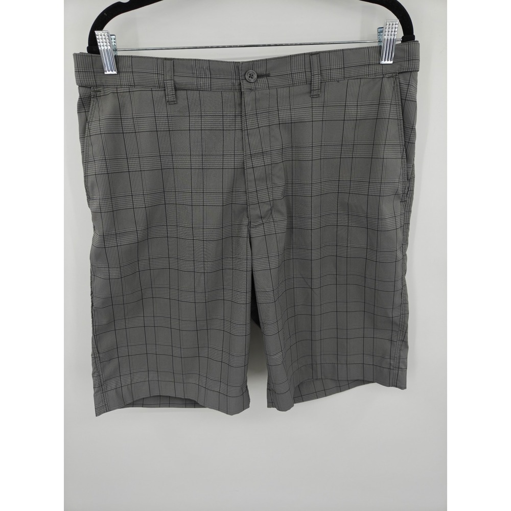 PGA Tour Mens Grey Plaid Flat Front Golf Shorts Size 34 Stretch Performance
